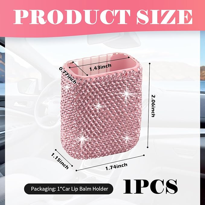 Bling Chapstick Holder for Car with Rhinestone,Portable Car Chapstick Holder as Chapsticks Organizer,Self-Adhesive Cars Lip Balm Holders Cars Interior Accessories for Women (Pink)