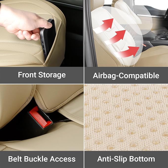 Coverland Custom Truck Car Seat Covers Full Set for [2020-2026 GMC Sierra 2500HD, 3500HD Crew Cab Front Bucket Seats Rear 40/60 Split Cushion] - Protector Water Resistant Leather [Full Set-Beige]