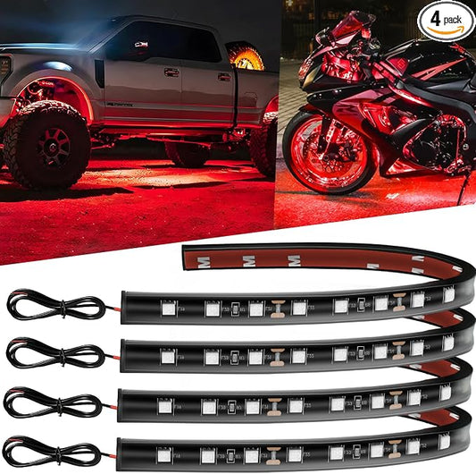 12V Led Light Strip 12.7" Waterproof Red Led Light Strips for Car Golf Cart Motorcycles Truck Boat Led Strip Lights,Pack of 4