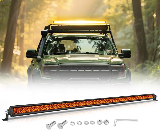 40 Inch Light Bar Amber 40 Inch Slim LED Light Bar Spot Flood Offorad Driving Lights Roof Mount Roof Rack Lights for UTV Polaris RZR Can-am x3 SxS Wrangler Truck Pickup SUV