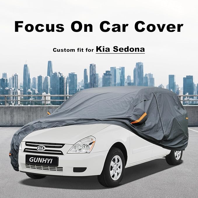 GUNHYI Premium Car Cover Custom Fit Kia Sedona, 16 Layers Heavy Duty Car Cover Waterproof All Weather with Zipper Door for Sun Rain Snow Dust Uv Protection