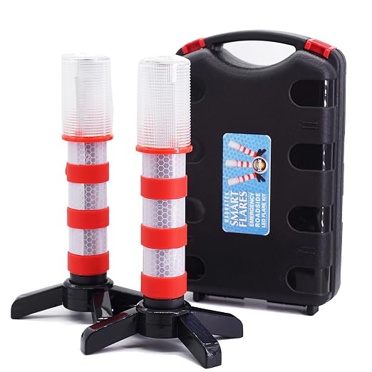 Led Road Flares Emergency Lights 2 Pack - Emergency Roadside Lights with Magnetic Base and Stand for Car Marine Vehicles Trucks - Comes in Solid Storage Case - Beacon Safety Strobe Light Warning Alert