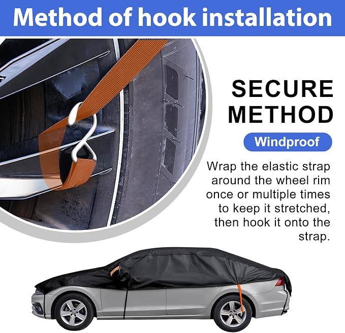 Half Car Cover Top, Hail Protector Car Cover with Cotton Liner, Sunroof & Windshield Cover for Ice and Snow, All Weather Vehicle Body Cover for Sun, Rain, Dust