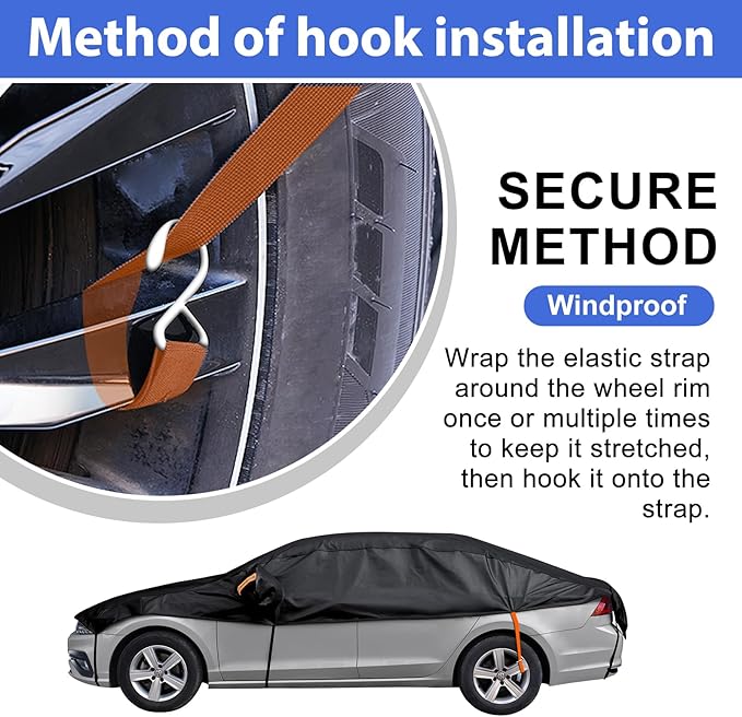 Half Car Cover Top, Hail Protector Car Cover with Cotton Liner, Sunroof & Windshield Cover for Ice and Snow, All Weather Vehicle Body Cover for Sun, Rain, Dust, Fit SUV M