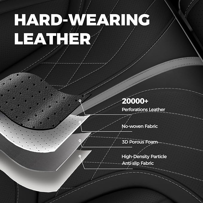 FREESOO Leather Seat Covers for Ford F150 SuperCrew/Crew Cab 2015-2026 | Fits F250/F350/F450 Super Duty 2017-2026, Custom Fit, Waterproof, Bucket Seat, Airbag Compatible, Lumbar Support, Easy-clean