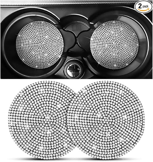 Osilly Bling Car Cup Holder Coaster, 2 Pack Crystal Rhinestone Anti-Slip Insert Coasters, Universal 2.75 Inch Fashion Automotive Cup Mat, Car Interior Accessories Decor Gifts for Women (White)