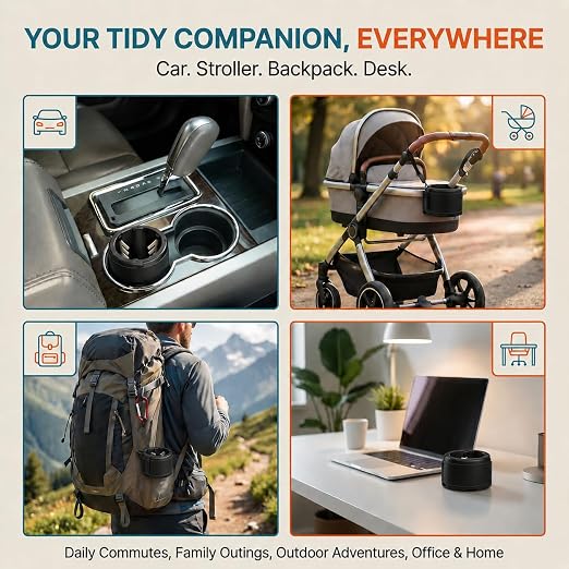 Trash Trapper Car Trash Can Cup Holder | Micro Car Trash Can | Fits Flush in Most Cupholders | 3.5" x 3.5" | Traps More & Empties Less, Patent-Pending Compaction, Holds Small Garbage, Black/Black