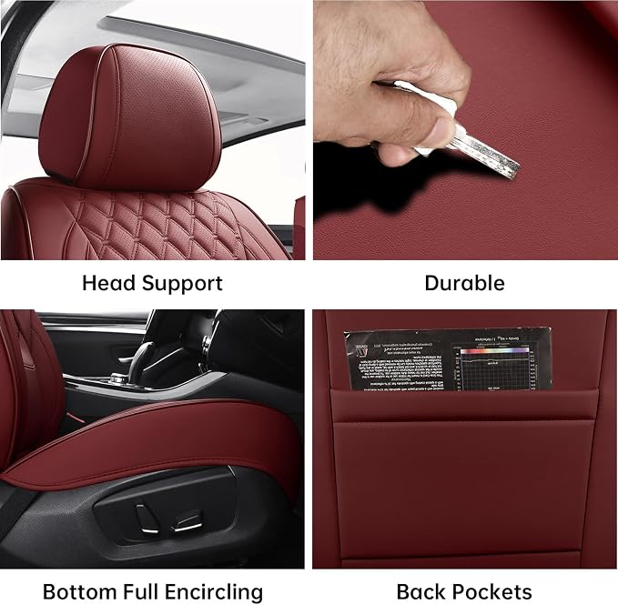 Car Seat Covers,red Leather Front Seat Covers for Cars,Front Driver Seat Covers,Waterproof Car Seat Cushion Protectors,Universal Fit for Most Cars SUV Trucks(Burgundy-Front Seats)