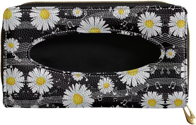 Daisy Notes Print Napkin Holder Daisy Notes PU Leather Car Tissue Holder Universal Car Interior Accessories for Trucks SUV Sedans