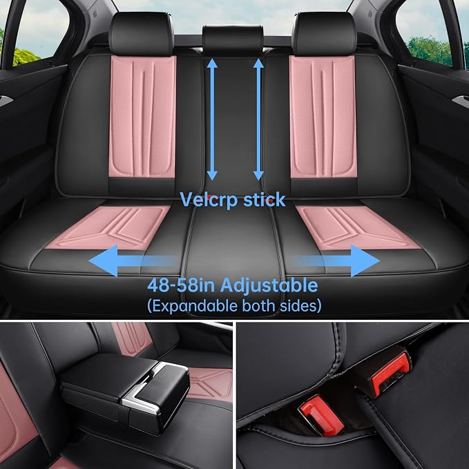Car Seat Covers Full Set Pink and Black, Premium Leather Car Seat Covers, Waterproof and Breathable Seat Covers, Universal Car Seat Protector Fit for Cars, Trucks, SUVs, Pick-ups