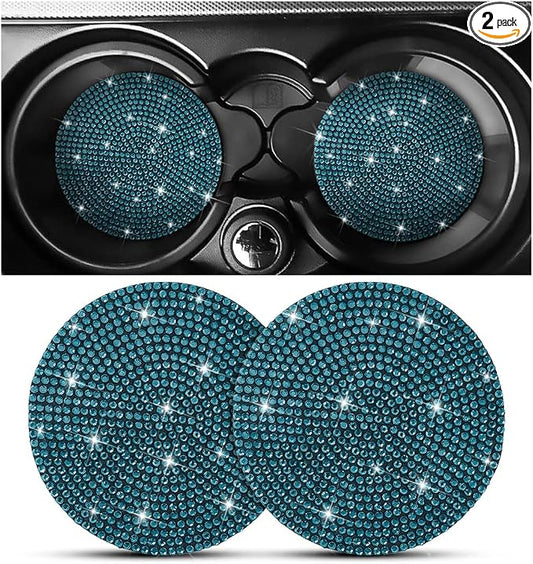 Osilly Bling Car Cup Holder Coaster, 2 Pack Crystal Rhinestone Anti-Slip Insert Coasters, Universal 2.75 Inch Fashion Automotive Cup Mat, Car Interior Accessories Decor Gifts for Women (Blue)