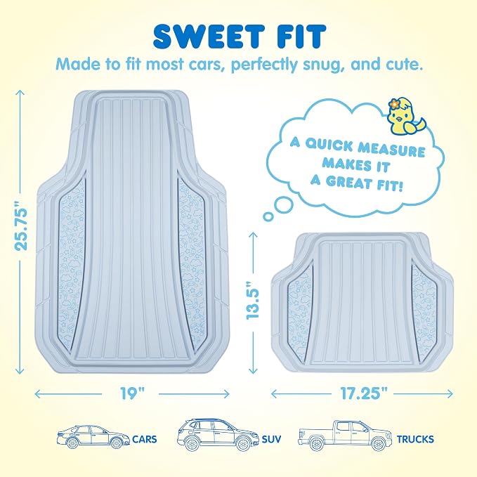 Cinnamoroll Car Mats 4pc Floor Mats for Cars Trucks SUVs Blue Car Floor Mats for Women Men Accessories Rubber Heavy Duty Cute Non-Slip Always Front Rear Hello Kitty Cute Car Accessories Blue