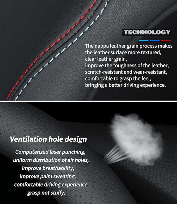 Deer Route Custom-Fit for Dodge Steering Wheel Cover, Premium Leather Car Steering Wheel Cover with Logo, Non-Slip, Breathable, for Dodge Accessories (B-Style,for Dodge)