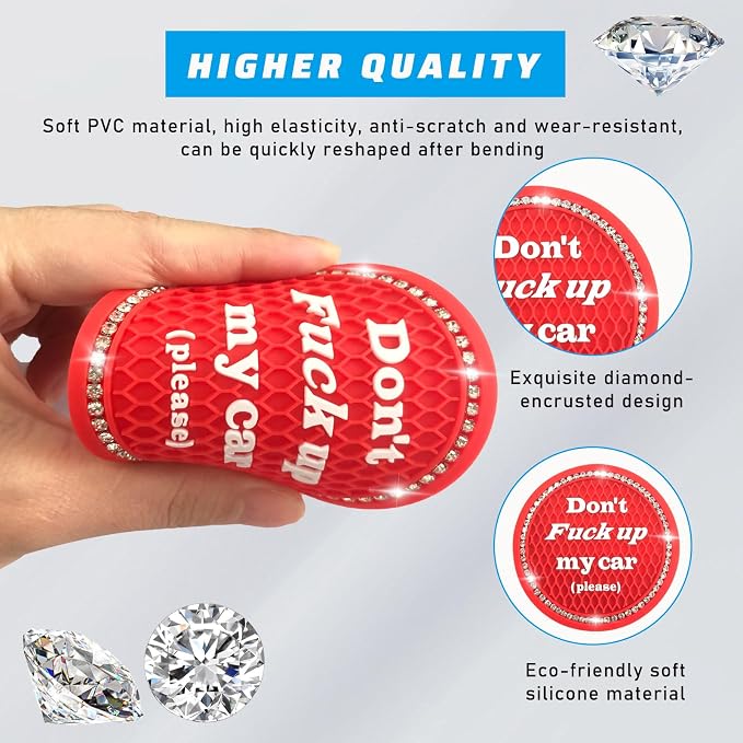 4 PCS Bling Car Cup Coaster, 2.75 Inch Anti-Slip Cup Holder Insert Coasters, Universal Crystal Rhinestone Auto Drink Car Cup Mat, Interior Car Accessories for Women Girls (Red)