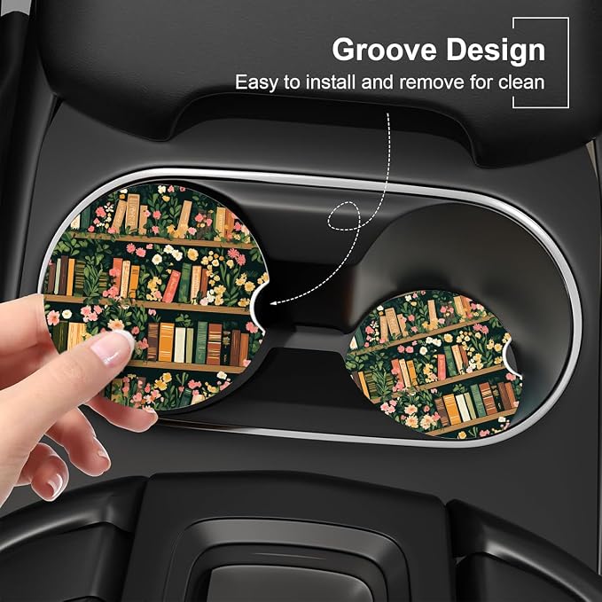 Ceramic Car Coasters – Absorbent Car Cup Holder Coaster Set for Women, Cute Aesthetic Car Accessories for Girls, 2 Pack (Blue Steel)