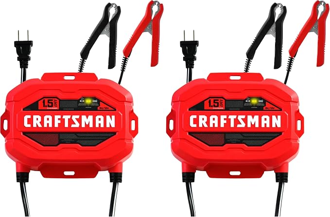 CRAFTSMAN 1.5A Car Battery Charger and Maintainer, 3-in-1 Solution, for 6V/12V Power Sport, Automotive, and Marine Batteries, CMXCESM259 (Pack of 2)