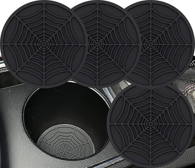 Car Cup Holder Coaster, 4 Pack Universal Auto Anti Slip Cup Holder Insert Ornaments Coaster, Durable, Suitable for Most Car Interior Accessories (Black-Spider web-4pack)