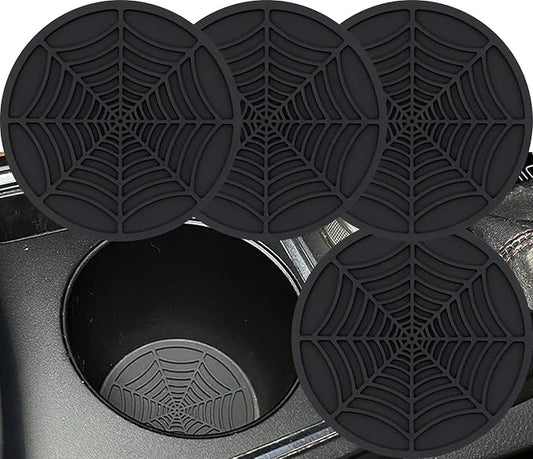 Car Cup Holder Coaster, 4 Pack Universal Auto Anti Slip Cup Holder Insert Ornaments Coaster, Durable, Suitable for Most Car Interior Accessories (Black-Spider web-4pack)