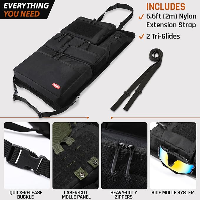 Tactical Seat Back Organizer - Heavy Duty MOLLE Panel Organizer with Multiple Pockets & Hook Loop Panel for EDC Gear, Road Trip Essentials, Universal Fit for Car SUV Truck Jeep Ford(Black)