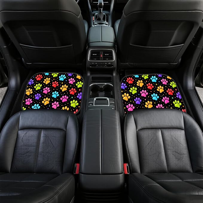 Paw Print Car Floor Mats Set of 4 Neon Color Starry Pattern Automotive Foot Mats Rugs Carpet for Car Non-Slip Auto Car Accessories Universal Fit for Car SUV Truck Van