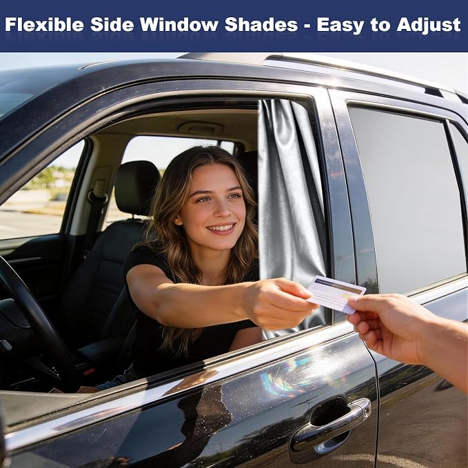 XCBYT Car Window Shades for Side Windows, 4 Pack, Cooling & Privacy | Reflective cooling & privacy for camping and work break. Fits iron frames only; measure first. May not fully cover large SUVs