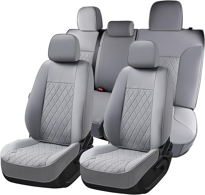 Coverado Tacoma Seat Covers Full Set, Faux Leather Car Seat Covers Custom Fit for 2005-2023 Toyota Tacoma Double & Crew Cab SR SR5 Limited TRD Sport/Pro/Off Road Toyota Tacoma Accessories (Gray)