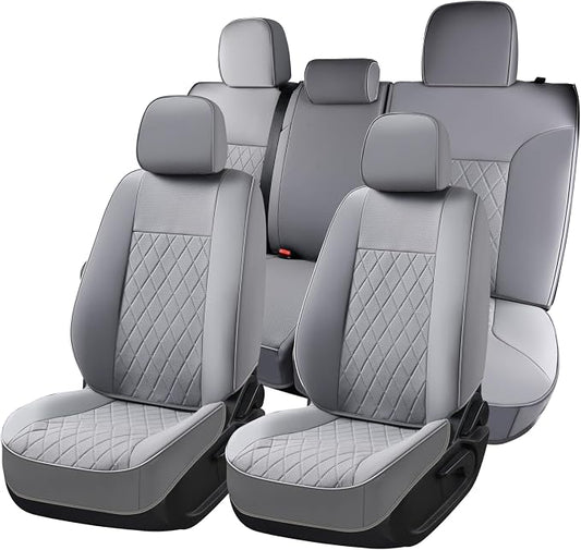Coverado Tacoma Seat Covers Full Set, Faux Leather Car Seat Covers Custom Fit for 2005-2023 Toyota Tacoma Double & Crew Cab SR SR5 Limited TRD Sport/Pro/Off Road Toyota Tacoma Accessories (Gray)
