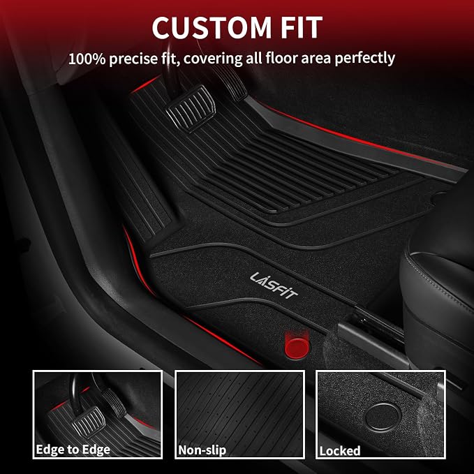 LASFIT Trunk Mats Fit for Tesla Model X & Model X Plaid 6 Seater / 7 Seater 2025 2024 2023 2022 2021, Custom Fit TPE All Weather Waterproof Cargo Liners, Black