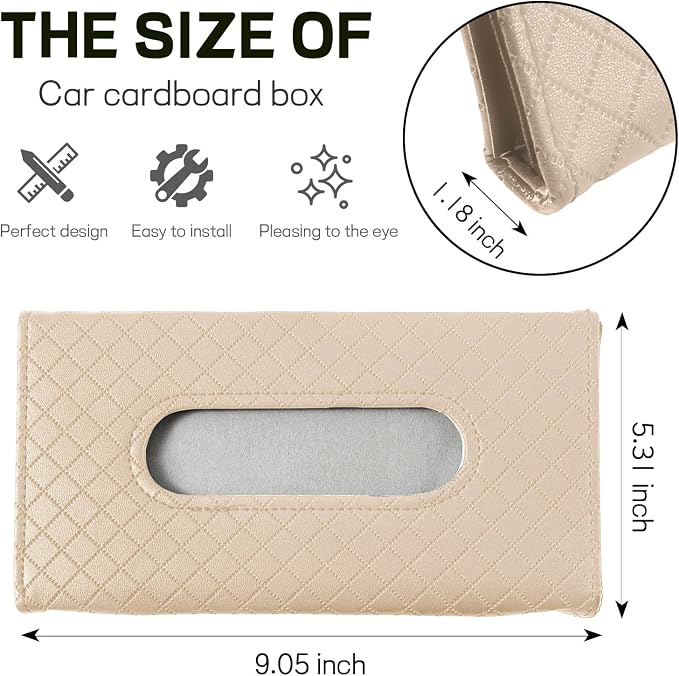 Car Tissue Holder, Leather Tissue Holder for Car Sun Visor, Rectangular Auto Sun Visor Napkin Holder Mask Dispenser, Universal Vehicle Tissue Box Sun Visor Accessory (Plaid-Beige)