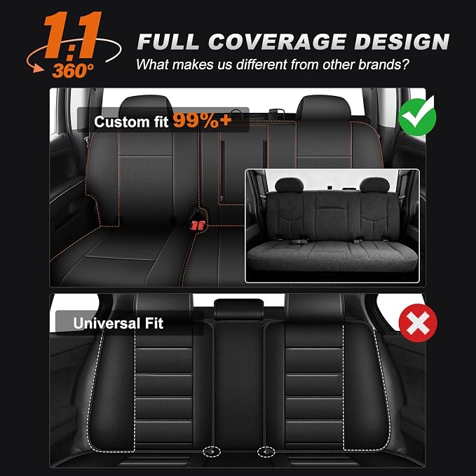 AOMSAZTO Truck Seat Covers for Chevy Silverado/GMC Sierra 1500 (2007-2013) 2500HD/3500HD (2007-2014) - Black Faux Waterproof Leather Car Seat Cover Full Set(Rear 40/60 Split for Crew Cab)