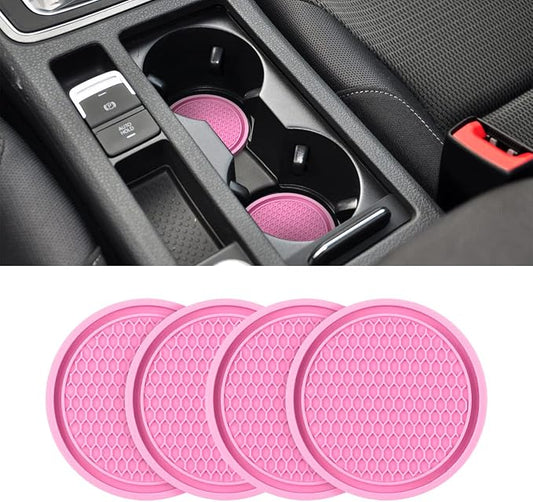 XINLIYA Car Cup Holder Coaster, 4 Pack 2.78 Inch Diameter Non-Slip Universal Insert Coaster, Durable, Suitable for Most Car Interior, Accessory for Women and Men (Pink)