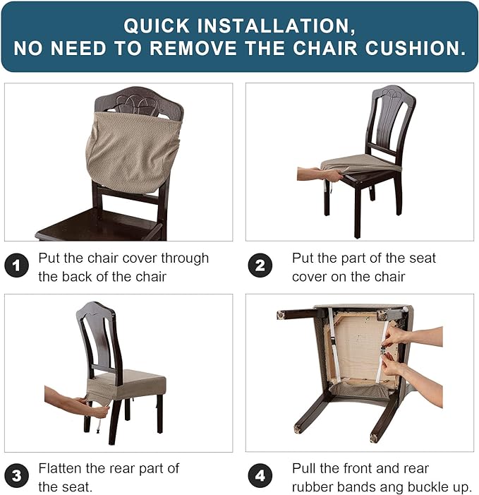Genina Waterproof Seat Covers for Dining Room Chair Covers Set of 8, Stretch Jacquard Kitchen Parson Chair Slipcover Protector