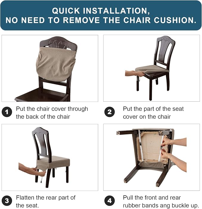 Genina Waterproof Seat Covers for Dining Room Chair Covers Waterproof Dining Chair Covers (4 PCS-Rear-Covered, Wine Red)