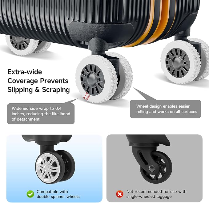 Upgraded 8 Pcs Luggage Wheel Covers, Silicone Protective Covers for 2-2.4" Suitcases Spinner Wheel, Wear-Resistant, Anti-Noise, Thickened Protector, Travel Accessories (Grey)