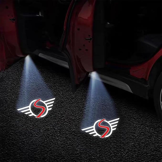 2Pcs Car Door Lights Projector for R55 R56 R57 R58 R59 R60 R61 F55 F56 F57 Car Door Logo Light Colorfast Courtesy Projector Laser Puddle lamp Welcome Lights Ghost Shadow Light Accessories (Logo)