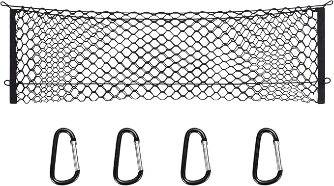 MICTUNING Truck Bed Cargo Net, 49"x15.2" Stretch to 60" Elastic Pickup Cargo Net with 4 Metal Carabiners, Compatible with 2013-2022 Chevy Silverado & 2015-2024 Ford F150 F250 Truck
