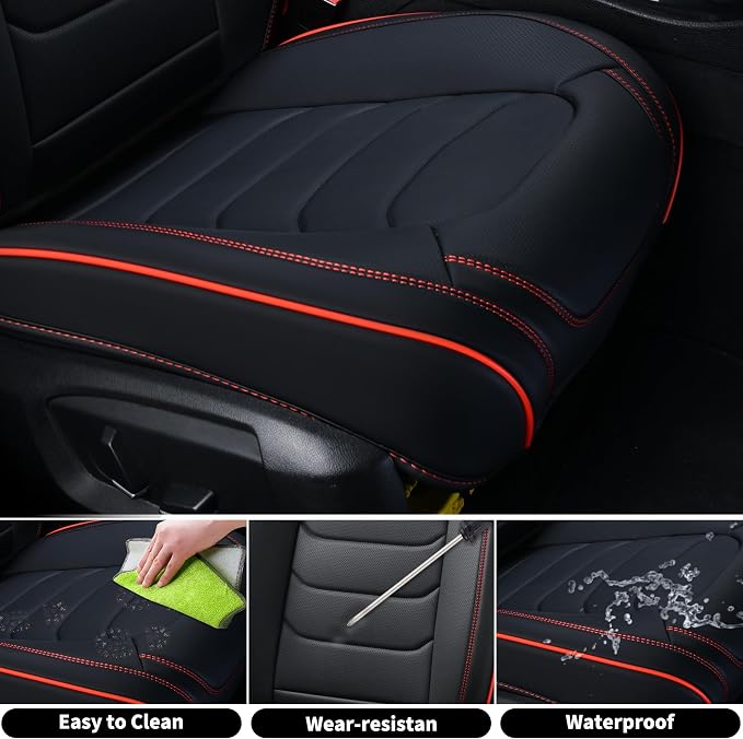 FLORICH Car Seat Covers, Leather Seat Covers, Front Seat Covers 2PCS,Waterproof Car Seat Protector, Auto Driver Seat Covers Accessories Fit for Most SUV Trucks(Black&Red line, Front Pair)