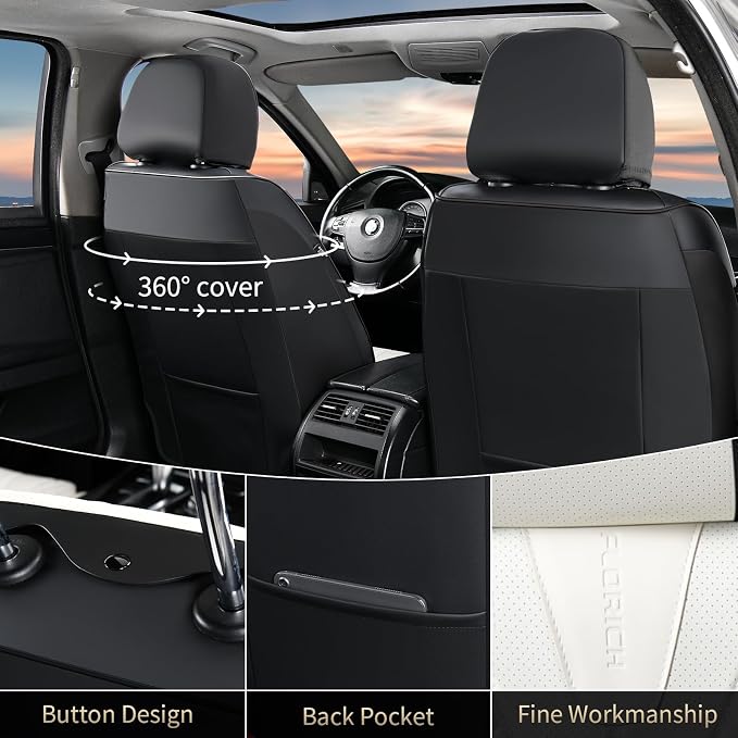 FLORICH Waterproof Front Car Seat Cover Faux Leather Automotive Seat Cover Front Car Seat Cushion Car Seat Protector Accessories Universal Fit for Most Cars SUV Trucks, Black&White