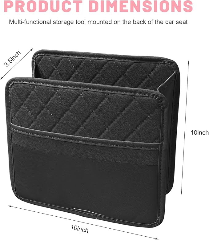 Car Seat Back Organizer, Waterproof Leather Auto Backseat Storage Pocket for Travel Essentials, Universal Multipurpose Backseat Hanging Storage Bag for Cars SUVs Trucks (Black)