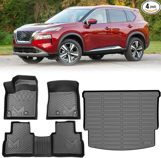 TPE Automotive Floor Mats & Cargo Liner Custom for 2021-2026 Nissan Rogue (Not for Sport), All Weather Cover Protection Waterproof Black Floor Liner Front & Rear Row Full Set Car Mats, 4PCS