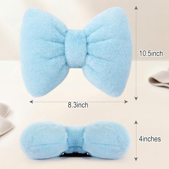 Macarrie 2 Pcs Blue Car Neck Pillow Imitation Rabbit Fur Bow Pillow | Soft Comfortable Seat Headrest Support, Cute Bow Car Accessories, Driving Travel Driver Chair Girl Interior Decor, Solid