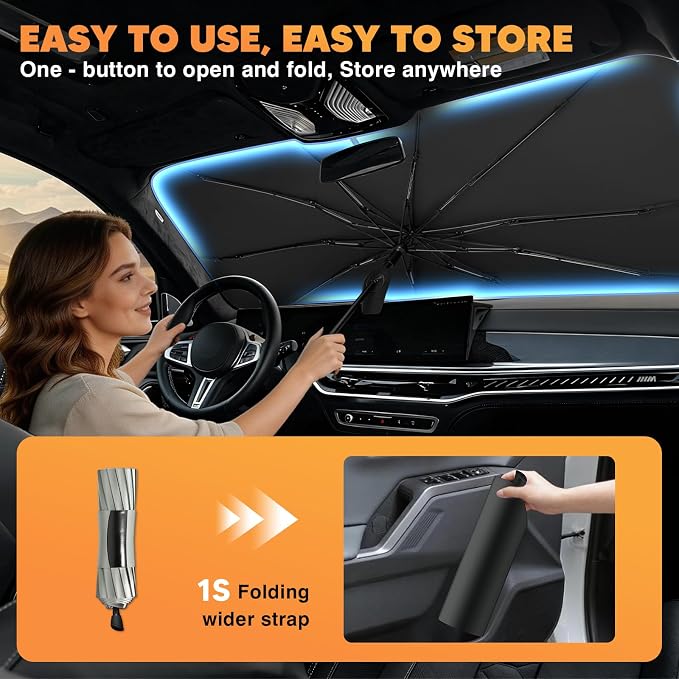 KUST Sun Shade Umbrella for Subaru Ascent 2019-2025 2026 | Custom Fit Windshield Sunshade | Foldable Sunshade with Bendable Handle | Blocks Heat & UV Rays Keep Car Cool Sunshield