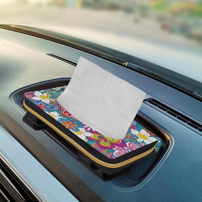 Cartoon Hippie Flower Car Visor Napkin Holder Mask Holder Car Sun Visor Napkin Holder Car Standard Tissue Holder