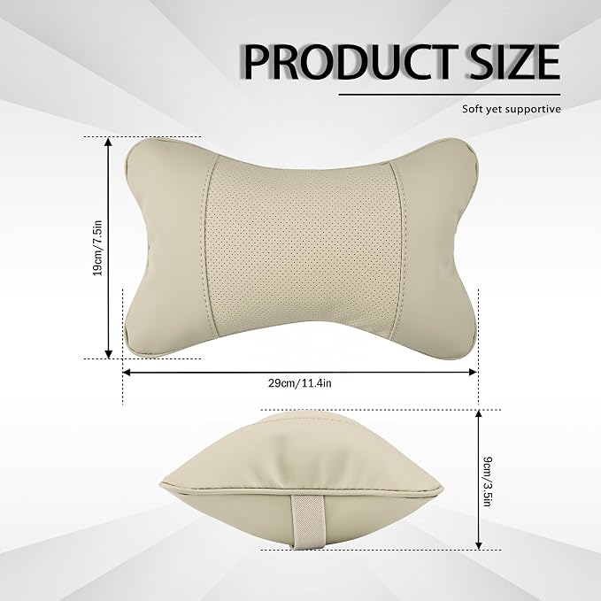 2 Pack Car Neck Pillow Soft Breathable Headrest Pillows for Driving Support, Universal Fit for Most Car Seats Decor Accessories（Beige White）