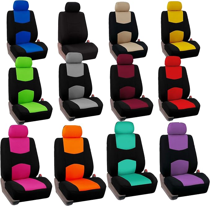 FH Group Car Seat Covers Front Set in Cloth-Car Seat Covers for Low Back Car Seats with Removable Headrest,Universal Fit,Automotive Seat Covers,Washable Car Seat Cover for SUV,Sedan,Van Green