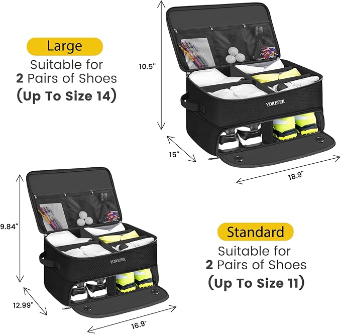 YOREPEK Golf Gifts for Men, 2 Layer Golf Trunk Organizer for 2 Pair Shoes | Waterproof Car Trunk Locker with Separate Ventilated Compartment for Balls, Tees, Clothes, Gloves, Birthday Gifts for Golfers