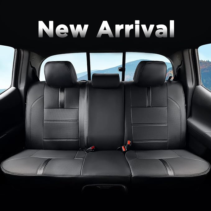 DrCarNow for Toyota Tacoma Seat Covers 2016-2023, Leather Seat Covers for Trucks Crew Cab & Double Cab Waterproof Car Interior Protector for Gen3/ 3rd Gen Tacoma Accessories 2016-2023 Full Set Black