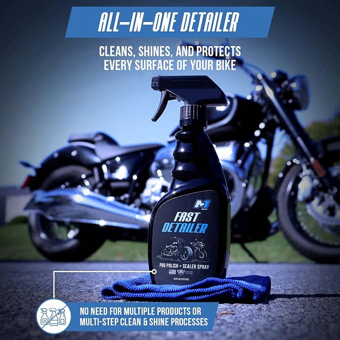 Fast Detailer Motorcycle Cleaner, Pro Polish Plus Sealer Spray, All-in-One Every Surface Motorcycle Cleaning Kit with Microfiber Cloth, Quick Detailer, 16 FL OZ
