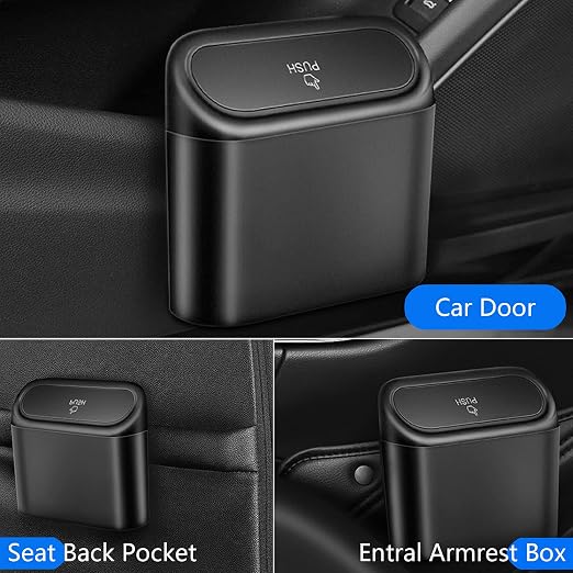 Car Trash Can Bin with Lid - 2 Packs Universal Black Vehicle Mini Leakproof Garbage Can Bin with 40pcs Trash Bags Car Organizers and Storage for Front Back Seat Accessories for Auto Office Home