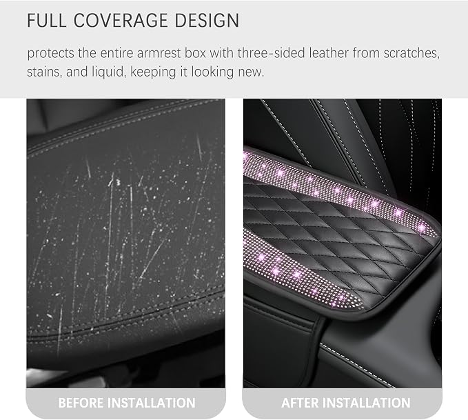 IHOTDER Bling Rhinestones Center Console Covers for Cars,Upgraded Arm Rest Cover for Car with Side Storage Pocket for Car Seat Organizer,Middle Console Cover Stylish Car Decoration (Bling Pink)